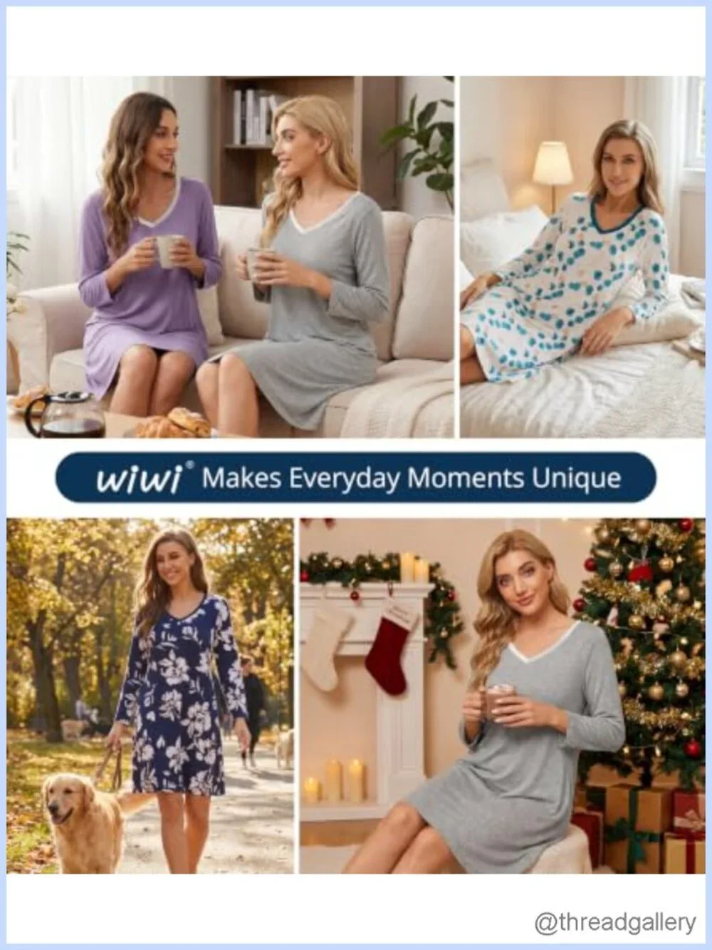 Bamboo Viscose Nightgown Long Sleeve Sleepshirt A-Line Lounge Dress